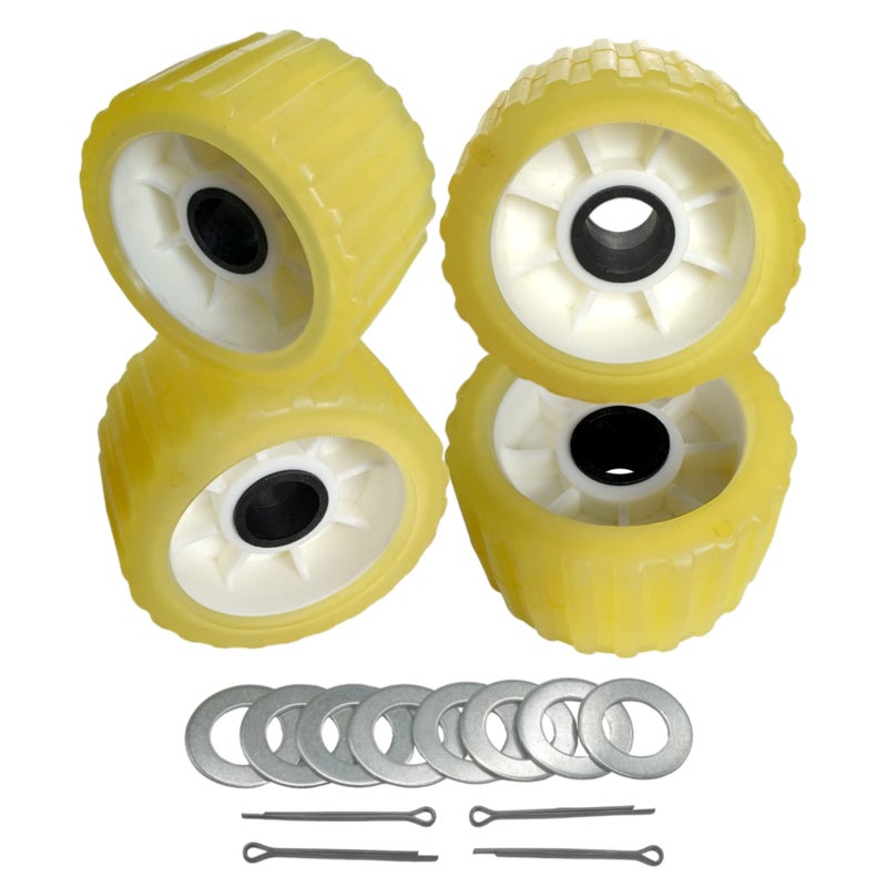 UANOFCN 3" Width x 5" OD Boat Trailer Poly Ribbed Wobble Rollers Mounting Hole Diameter 1-1/8 inch - Image 1